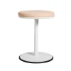 Tabouret Orbit, blanc, cuir marron clair