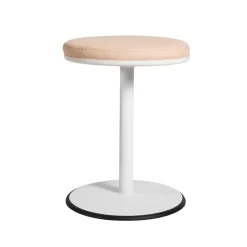Tabouret Orbit, blanc, cuir marron clair