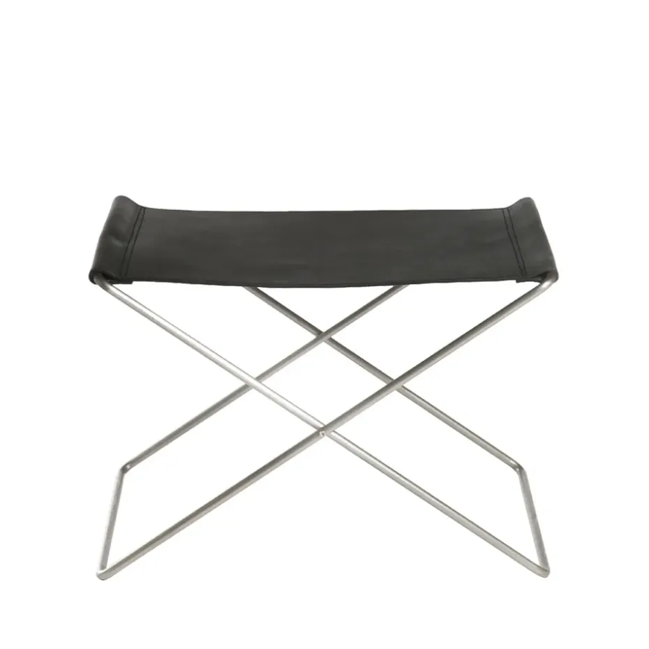 Tabouret OX Stool, cuir noir, acier inoxydable