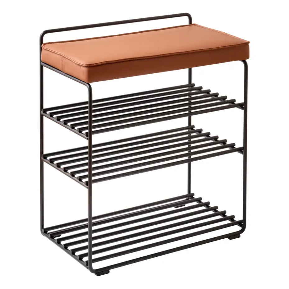 Étagère-tabouret Lower East Seat 50x28x58 cm, Black-cognac leather