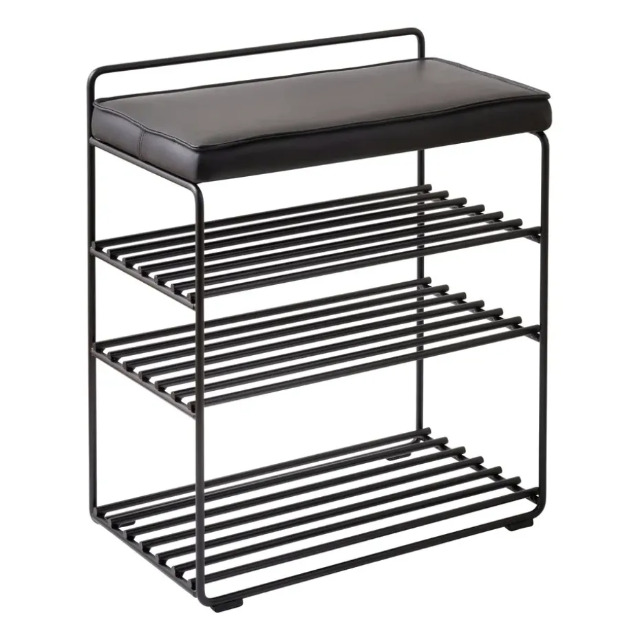 Étagère-tabouret Lower East Seat 50x28x58 cm, Black-black leather