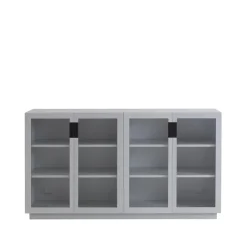 Vitrine Frame 160 Medium, light grey, portes vitrées, 42 cm, black
