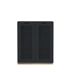 Vitrine Snö E, Char grey, support en chêne, dj.30 cm