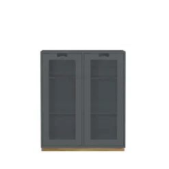 Vitrine Snö E, Storm grey, support en chêne, dj.30 cm