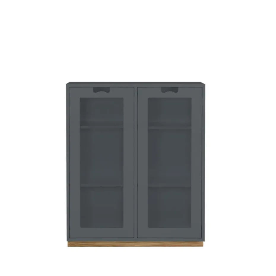 Vitrine Snö E, Storm grey,support en chêne, dj.42 cm