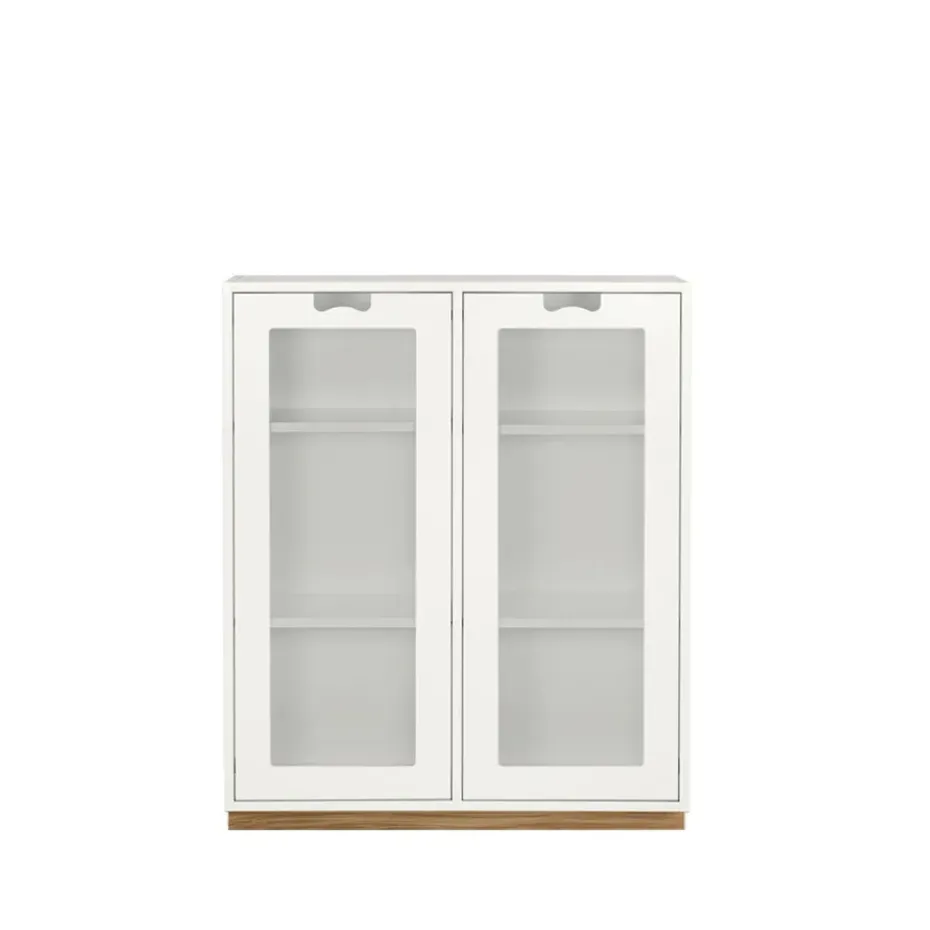 Vitrine Snö E, White, support en chêne, dj.42 cm
