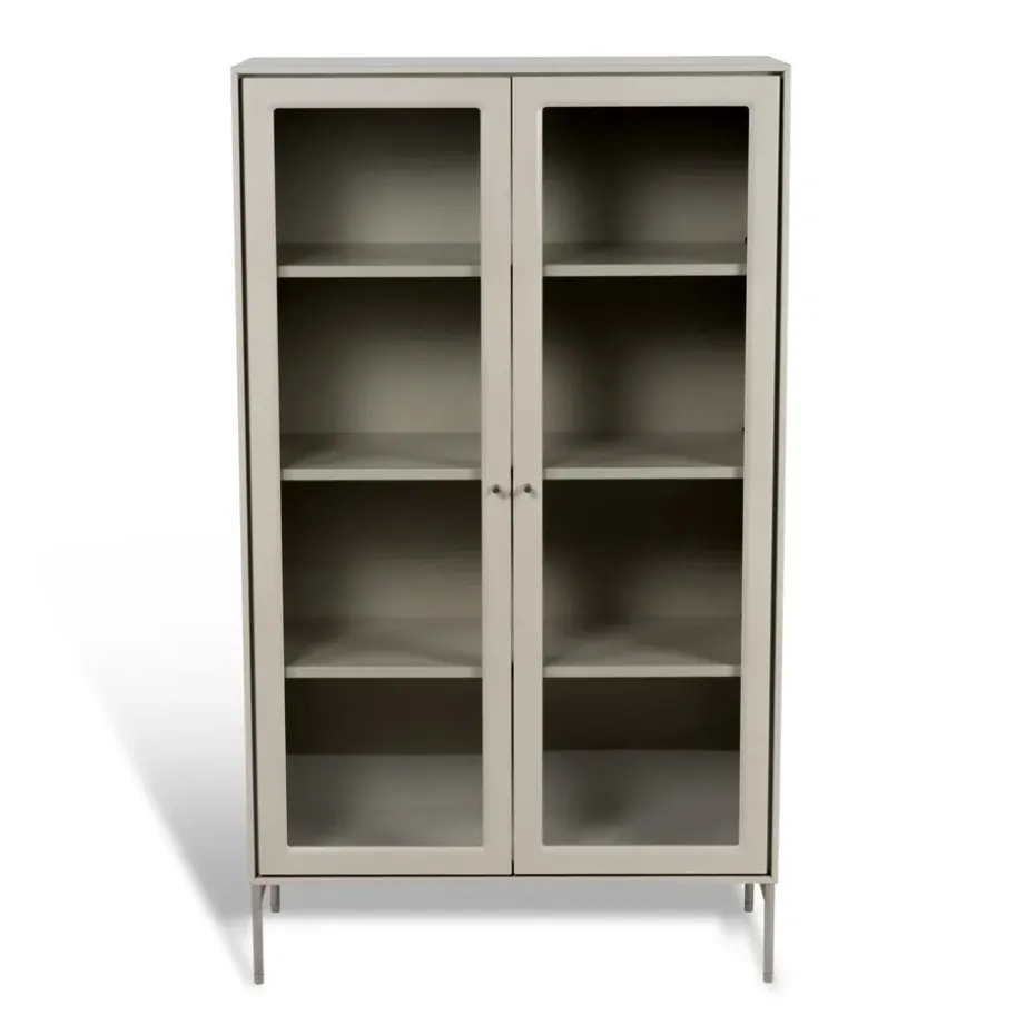 Vitrine Volt 130 cm beige, Détails en acier inoxydable