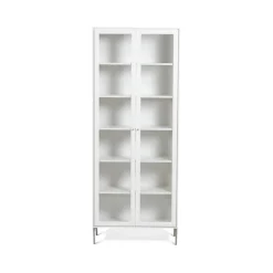 Vitrine Volt 190 cm laquée blanche, Détails en acier inoxydable